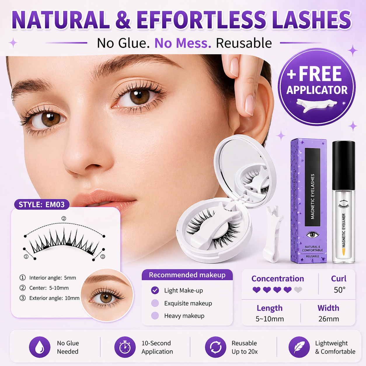 💜 LONG & FLAWLESS LASHES — NO GLUE, NO MESS, JUST SECONDS